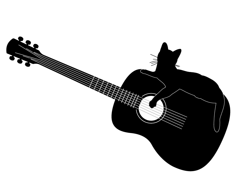 Silhouette of Black Cat on a Guitar